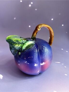 Ancora Purple Blue Plum Pottery Pitcher With Handle Made in Italy Ceramic